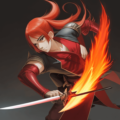 AI generated: full size fire sword located at an angle of 45 degrees, anime style