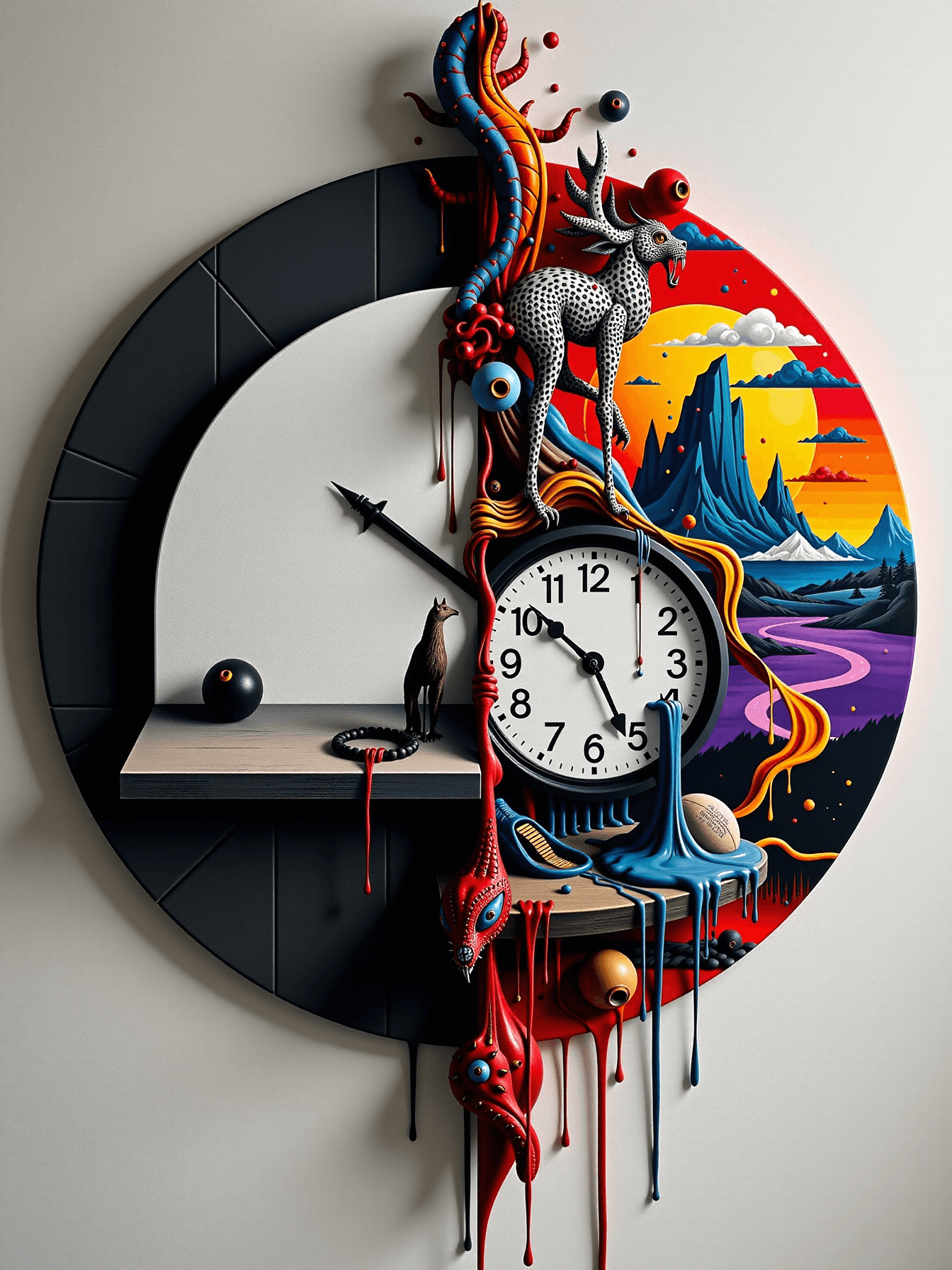 AI generated: A striking visual composition featuring a split canvas or wall where minimalism and surrealism colli...