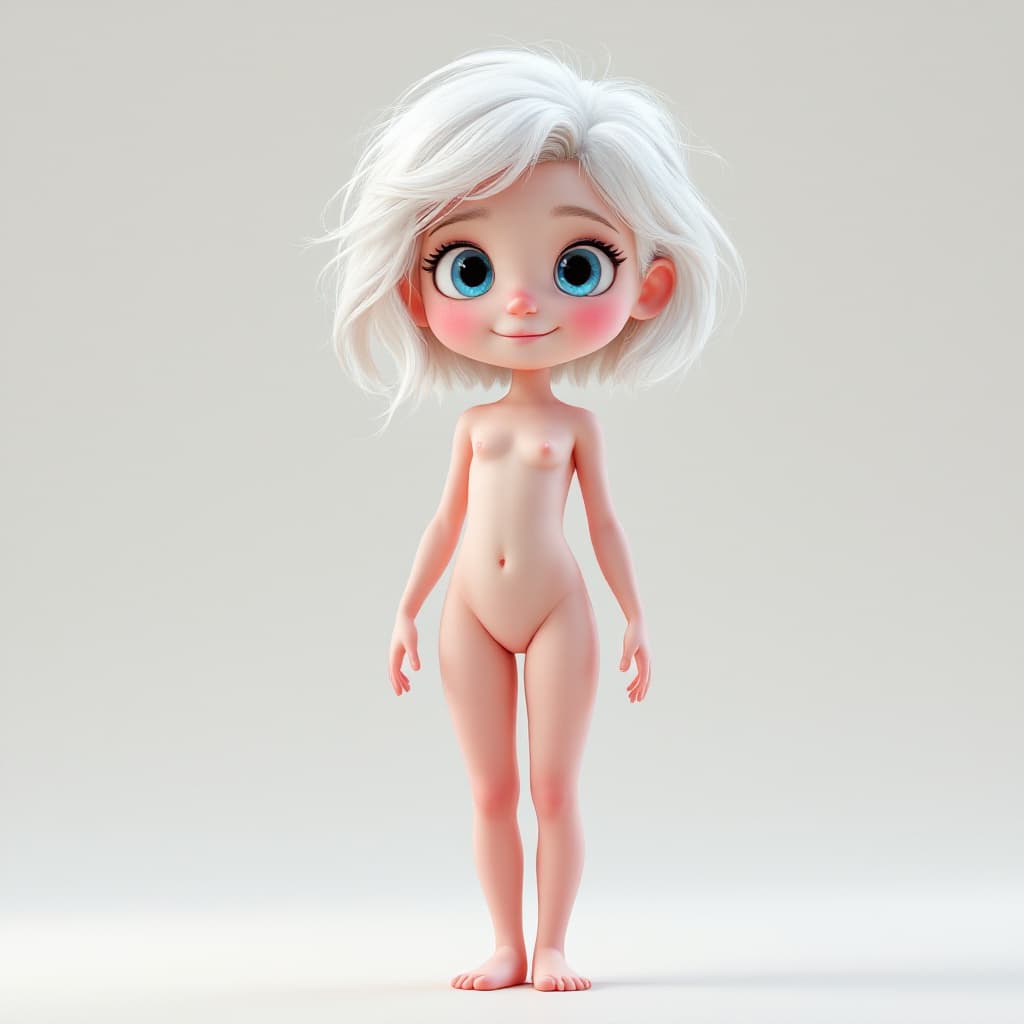 AI generated: 3D image, a cute girl with white hair stands at full height without clothes, in Pixar style --ar 1:2...