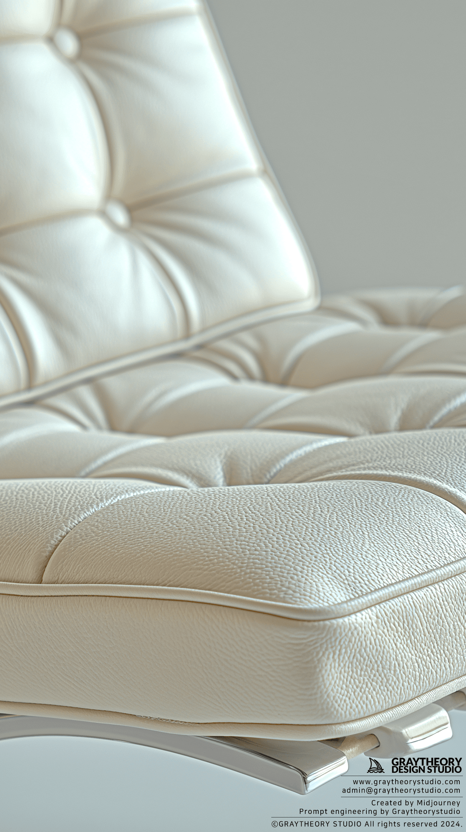 AI generated: modernism chair detail, studio setting, 90mm lens, steel and leather texture, lighting