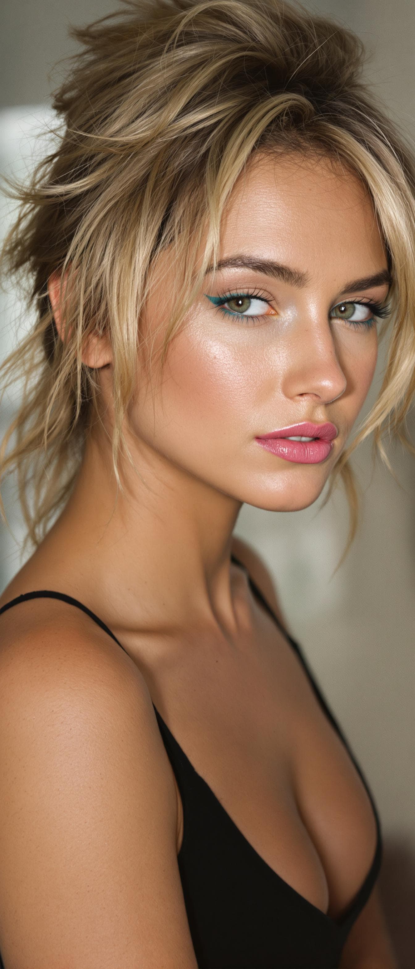 AI generated: "Professional editorial photography, soft lighting, diffused shadows. Athletic model, early 20s, war...