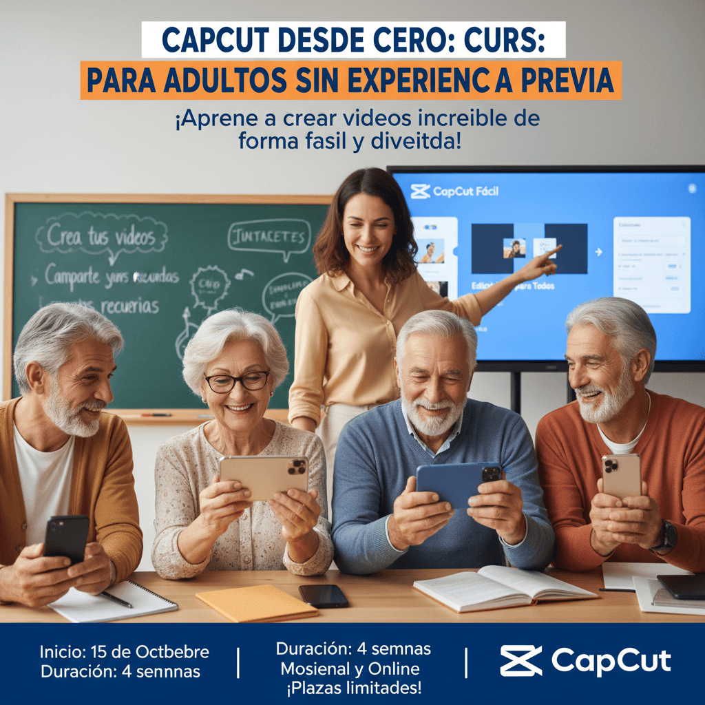 AI generated: CREA UNA IMAGEN PARA UN CURSO DE CAPCUT PARA PERSONAS ADULTAS SIN CONOCIMIENTOS PREVIOS