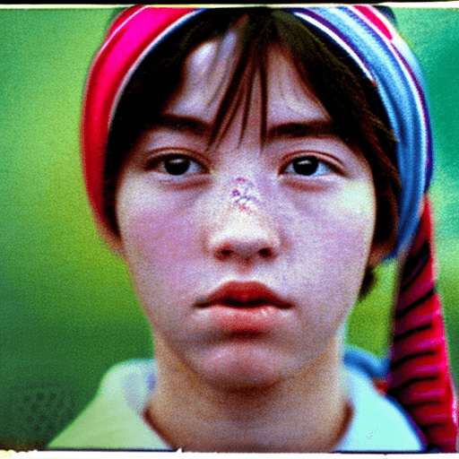 AI generated: sperm on a teenage girl of japan descent with striking rainbow eyes stares at the camera with a deep...