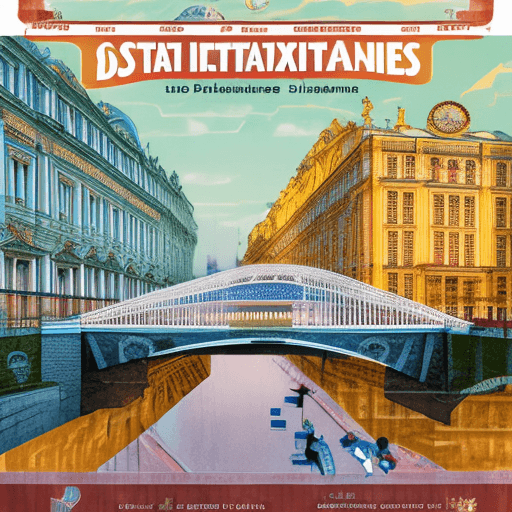 AI generated: advertising poster for excursions through digital channels of St. Petersburg, installation of diode ...