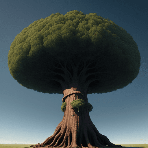 AI generated: abstract art of a giant tree that goes up to the sky with human form
