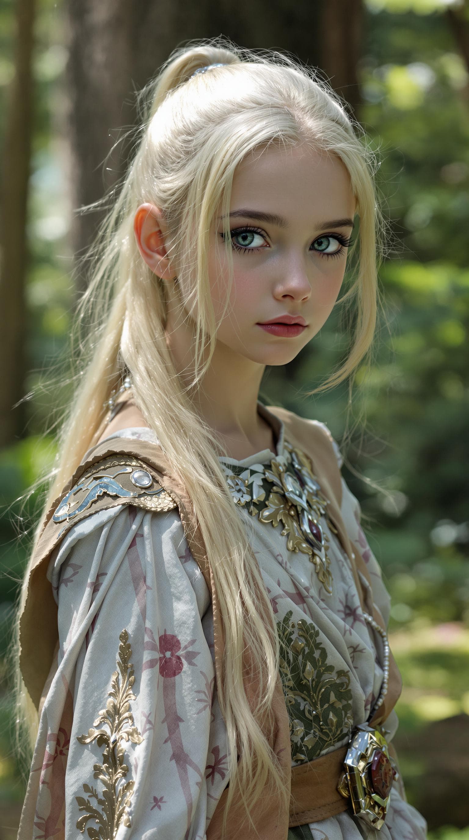 AI generated: A photo realistic of a exceptionally beautiful Ukrainian (age 9) girl (futuristic),(masterpiece), (r...