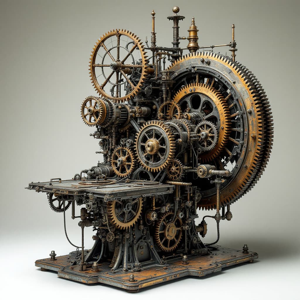 AI generated: High resolution design, dreamy mideval impressive machine with alotof gears in multiple sizes , old ...