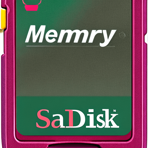 AI generated: Sandisk red memory card, fuschia colors on with colorful patterns, intricate details, professional p...