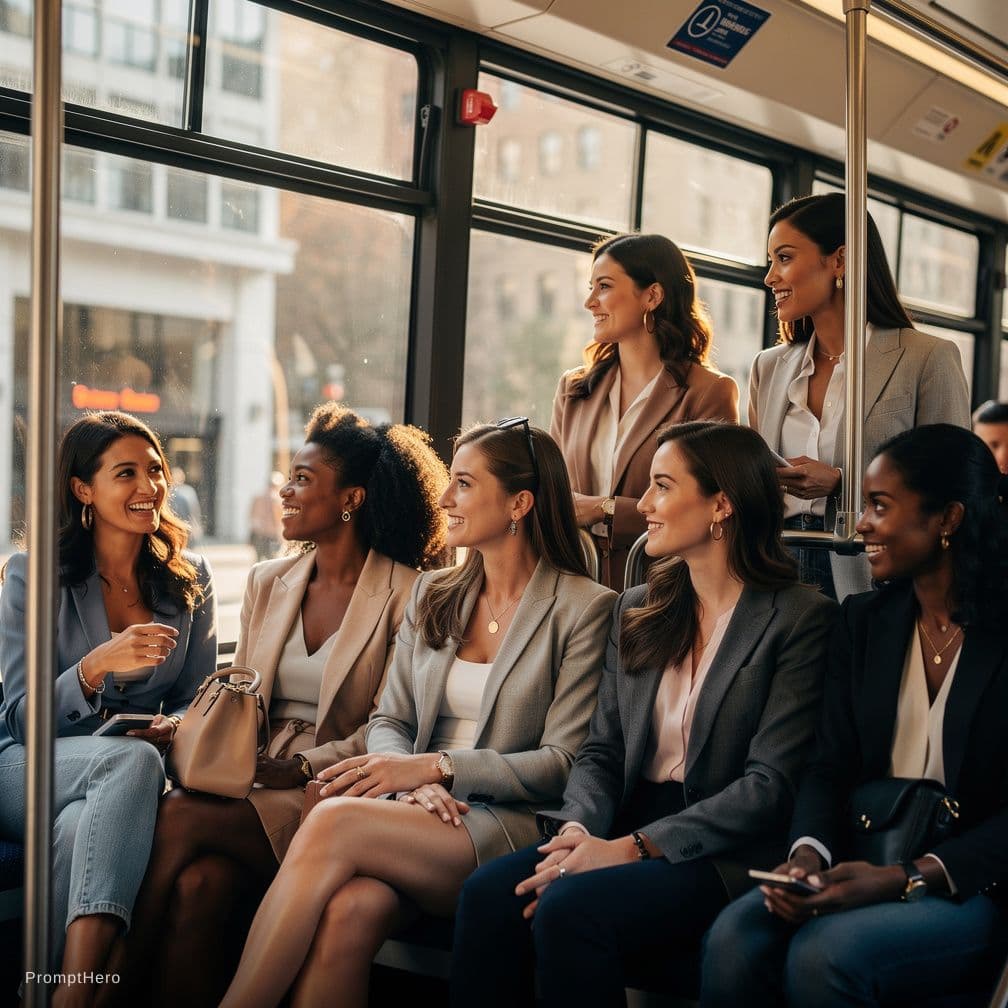 AI generated: 14 sexy women on a bus
