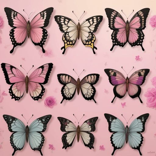 AI generated: Varias mariposas de distintos colores volando dentro de una habitación pintada de color rosa