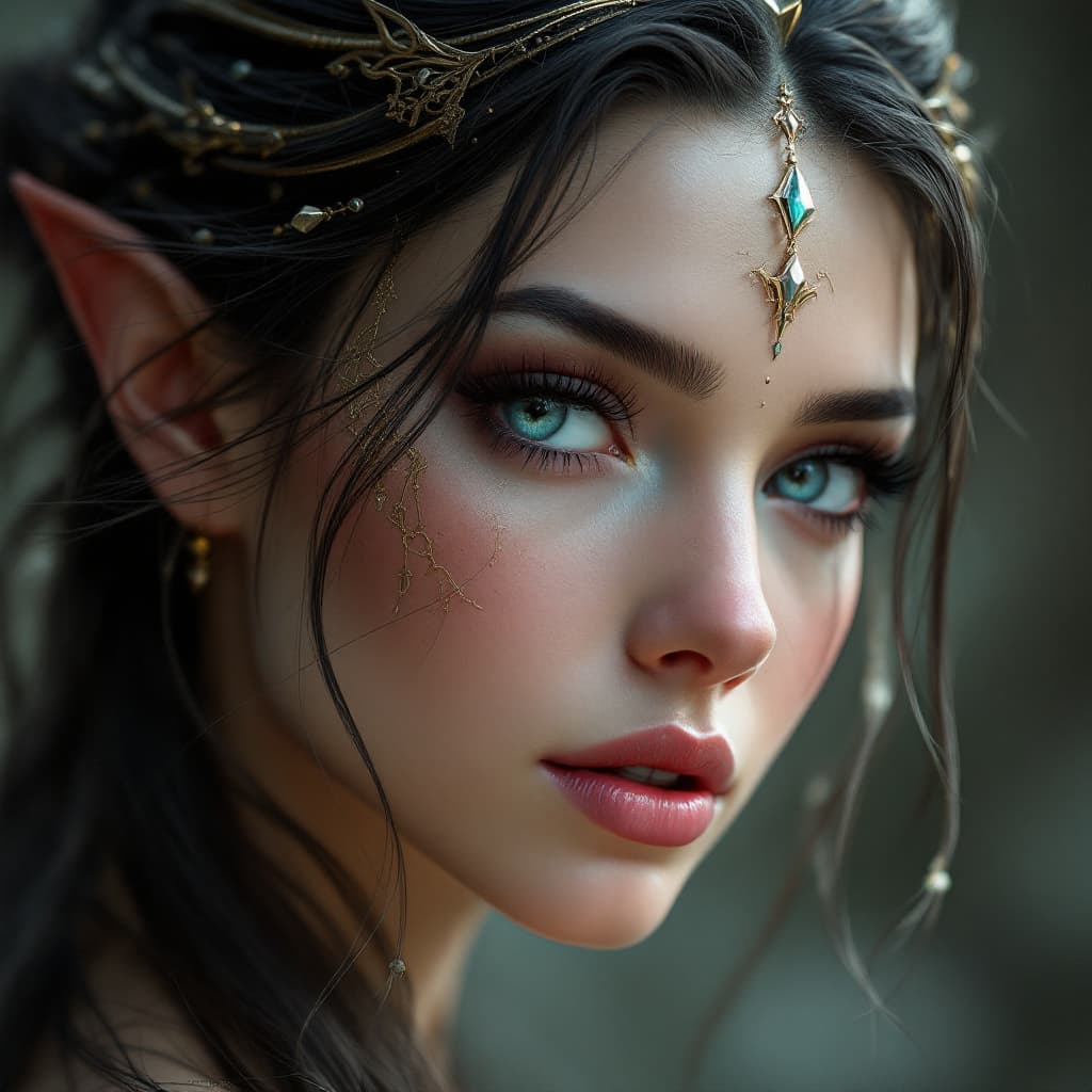 AI generated: mdjrny-v4 style portrait of female elf, intricate, elegant, highly detailed, digital painting, artst...