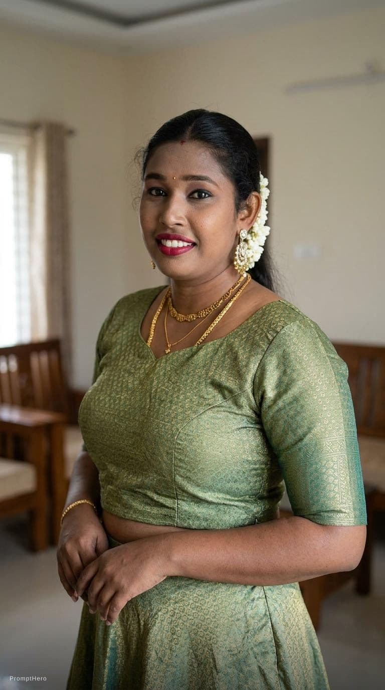 AI generated: Aunty in her blouse only 