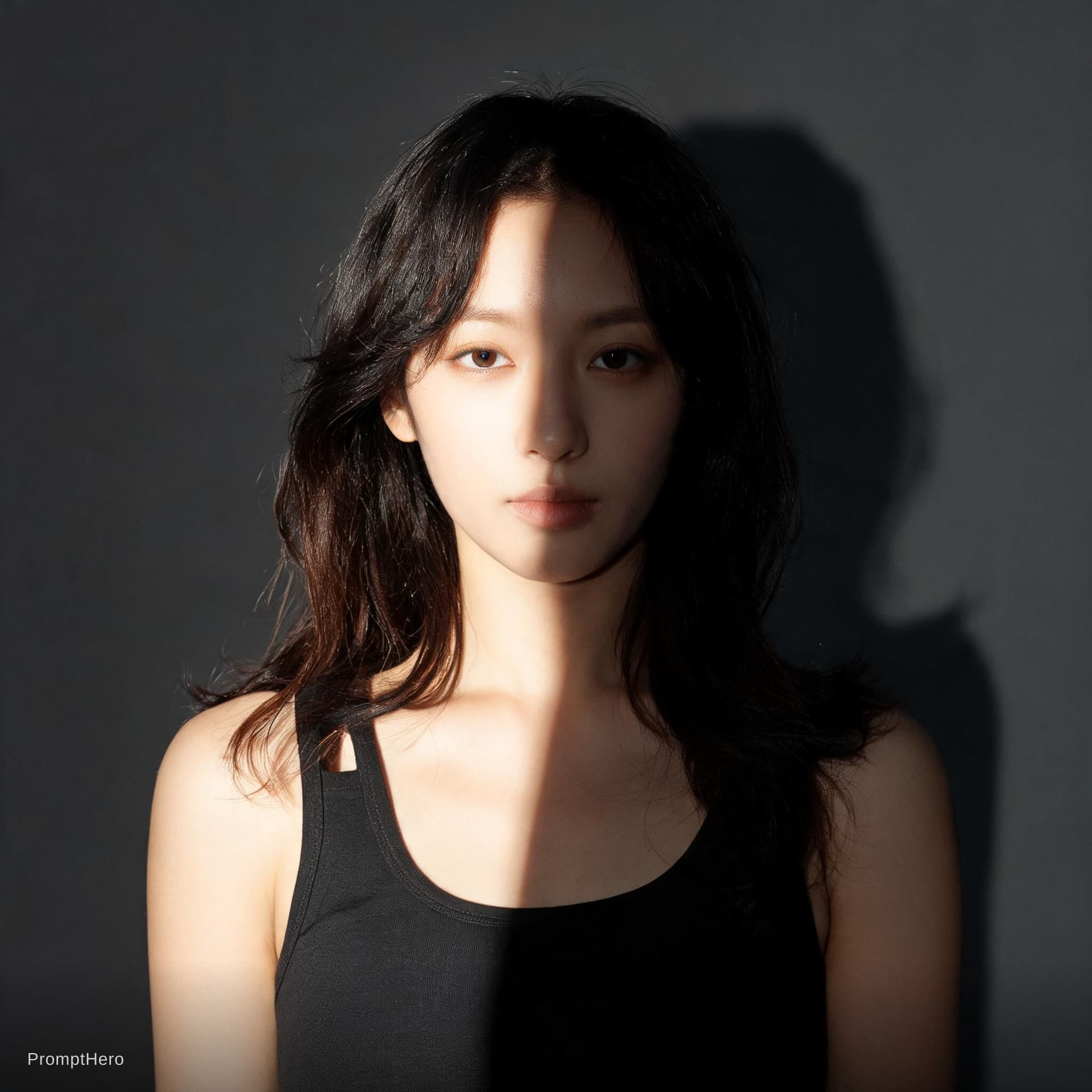 AI generated: high-resolution photograph, woman, stunning use of shadows, in the syle of crisp lines and forms,  U...