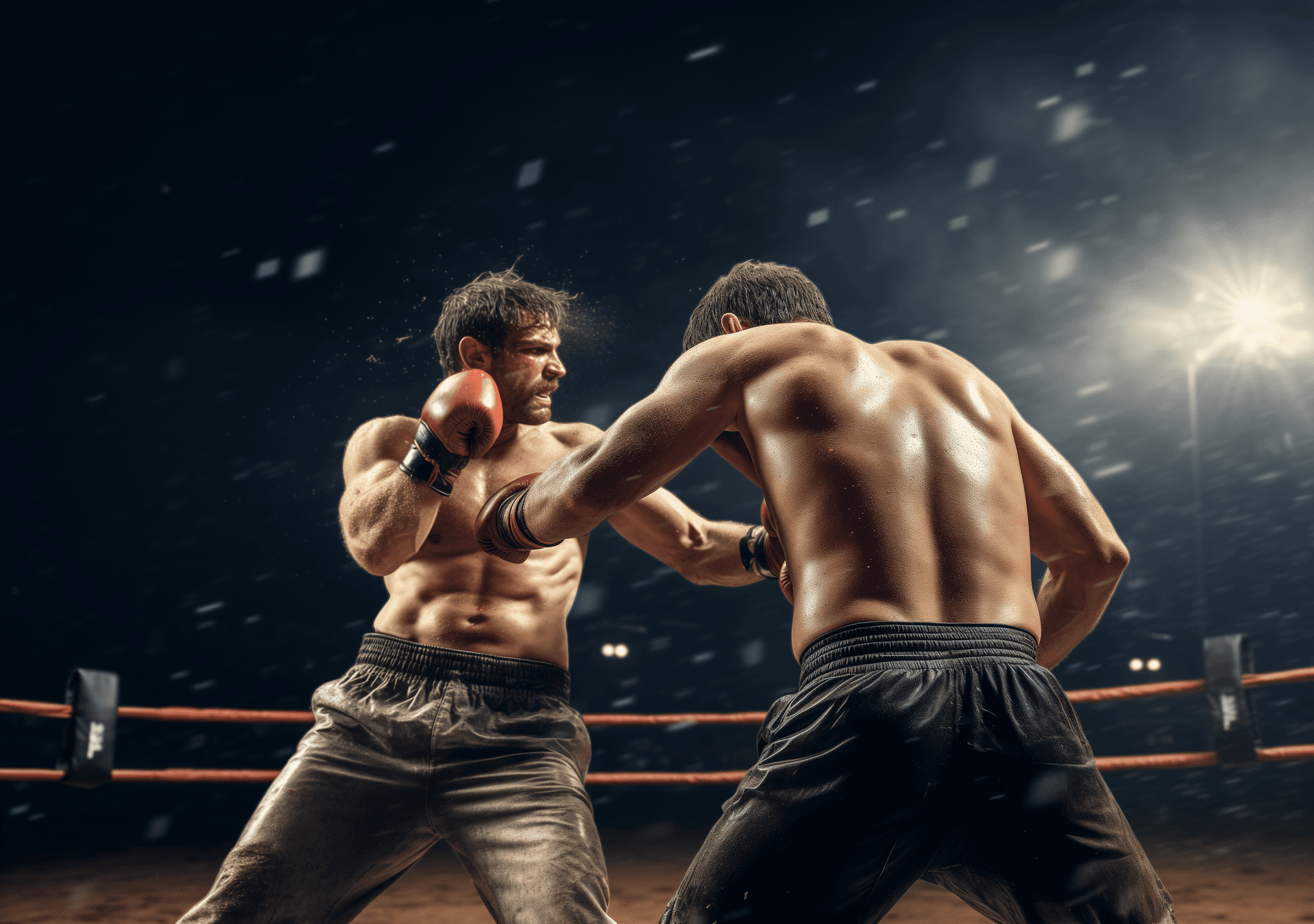 AI generated: a boxer in a cowboy hat, wearing farmer's clothes, fighting another man, high-detailed, cinematic, p...