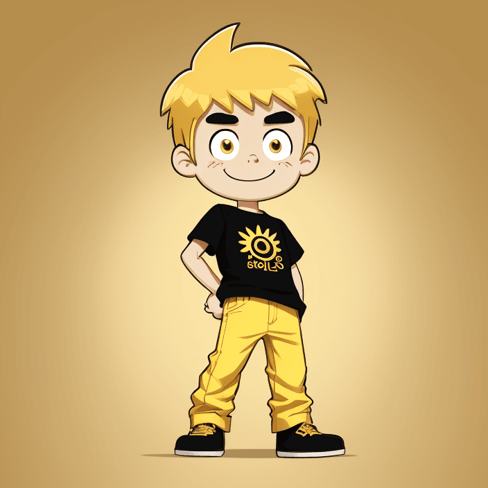 AI generated: logo, cartoon boy, gold theme

