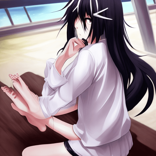 AI generated: anime masterpiece, female, best quality, RUKIA, bleach, black hair, no bad toes, 5 toes, fetish, fee...