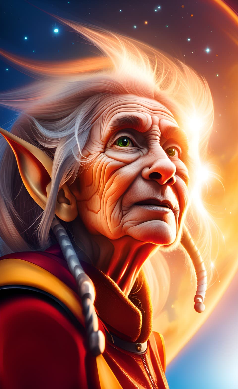 AI generated: An artistic representation of an elderly Vulcan race of humanoid extraterrestrials, Star Trek univer...