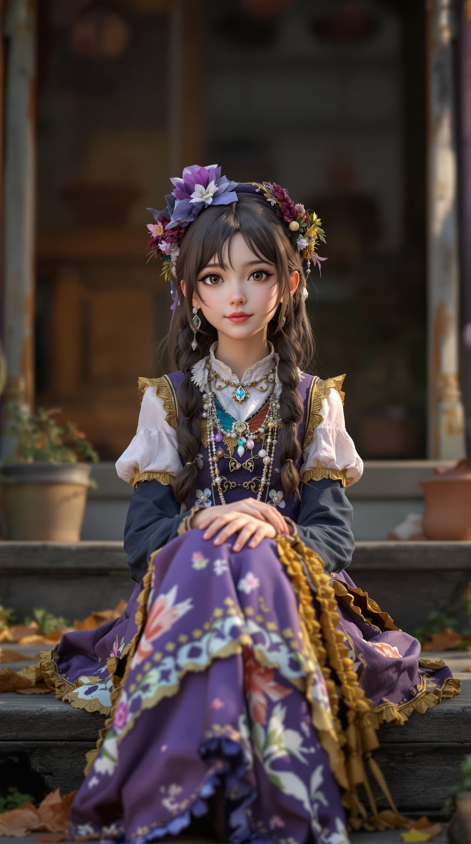 AI generated: A hyper-realistic depiction of a beautiful seven year old, Japanese girl dressed as Violet Evergarde...