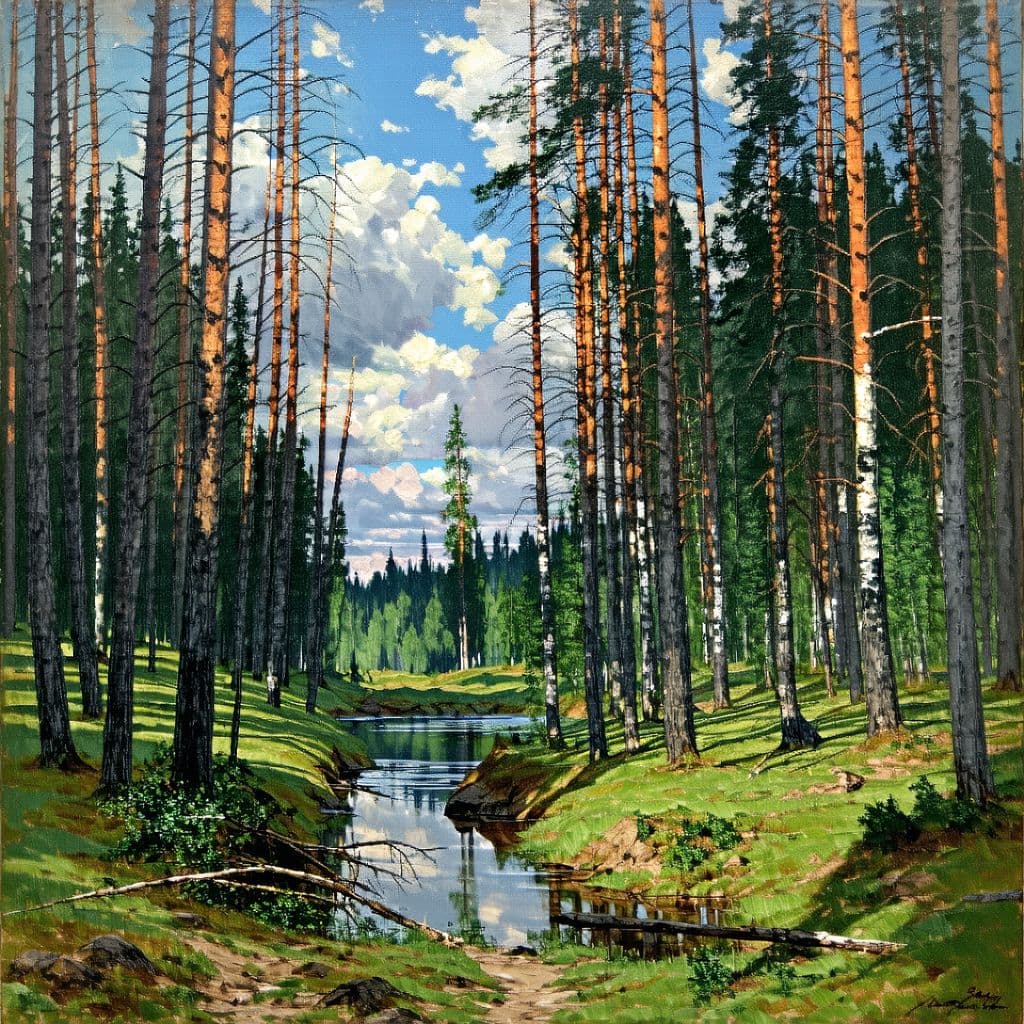 AI generated: Korovin landscape oil painting of  Russian forrest