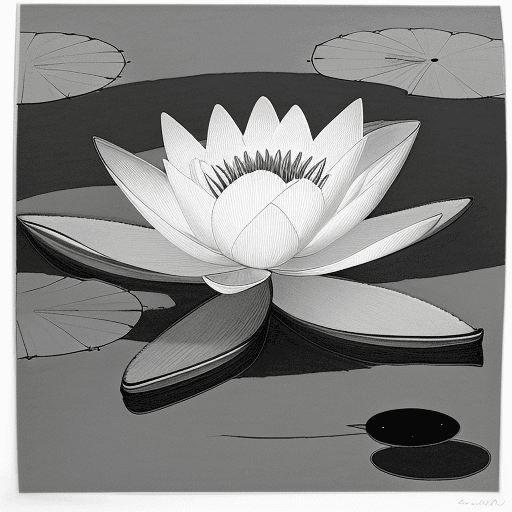 AI generated: A drawing of a water lily in one-line drawing, figure outline only, single line, simple, in the styl...