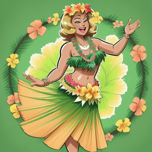 AI generated: beautiful, hawaiian hula dancer, laughing, grass skirt, Hawaiian Jumbo Necklace Mahalo Floral Leis, ...