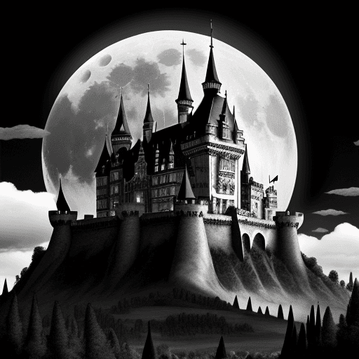 AI generated: This background depicts a large castle in the Gothic style, a large moon behind the castle, clouds, ...