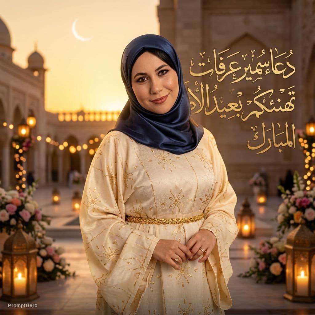 AI generated: Ultra realistic cinematic portrait of an Egyptian woman standing confidently and smiling warmly, ele...