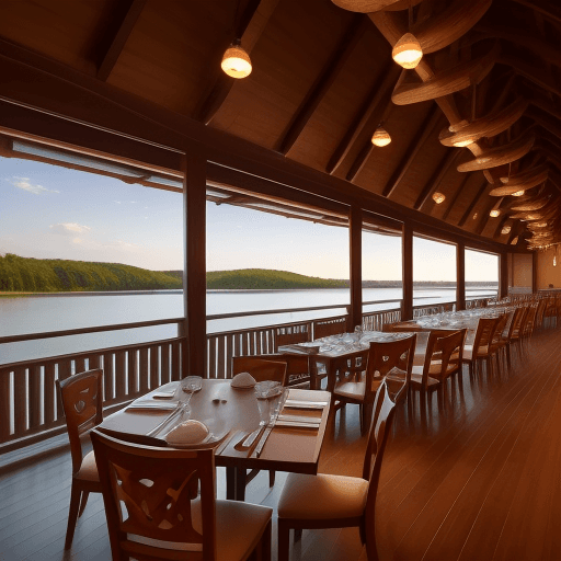 AI generated: waterfront resort
wooden building long reception restaurant 