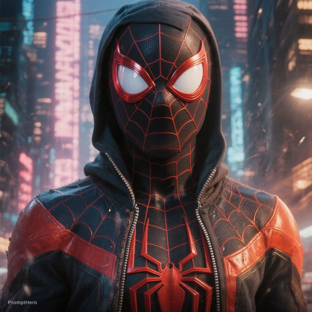 AI generated: spider man, Miles Morales, comics art, render, high detai --ar 9:16