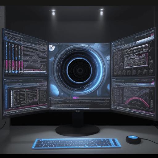 AI generated: jovem com computador
 imagem super HD
programação na tela
fundo do quarto
futuristico
