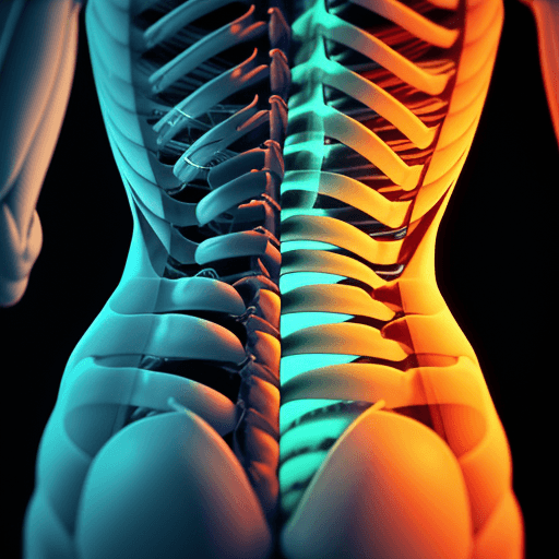 AI generated: a human body in which the spinal column is highlighted