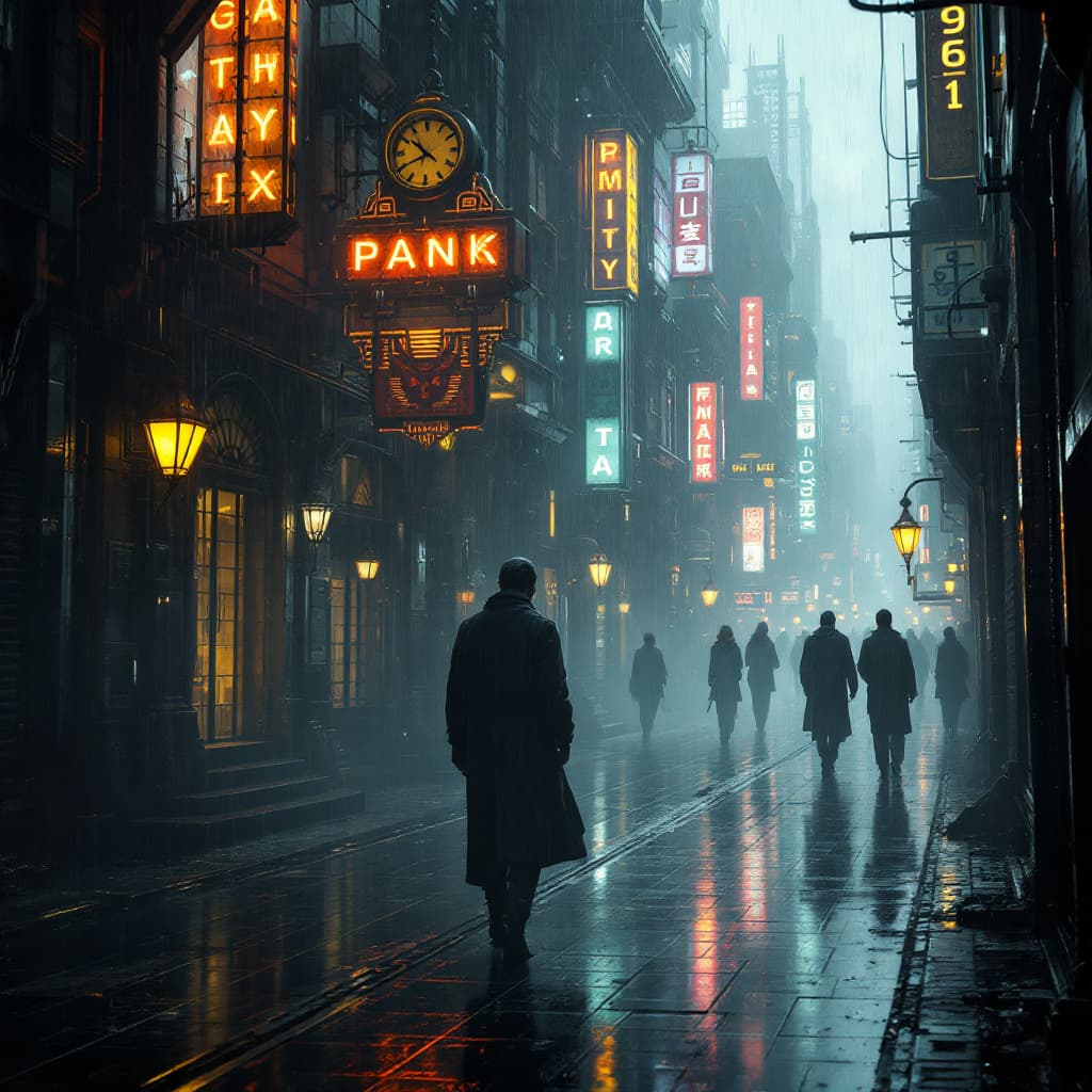 AI generated: A scene from a science fiction movie like Blade Runner featuring a futuristic dystopian cityscape in...