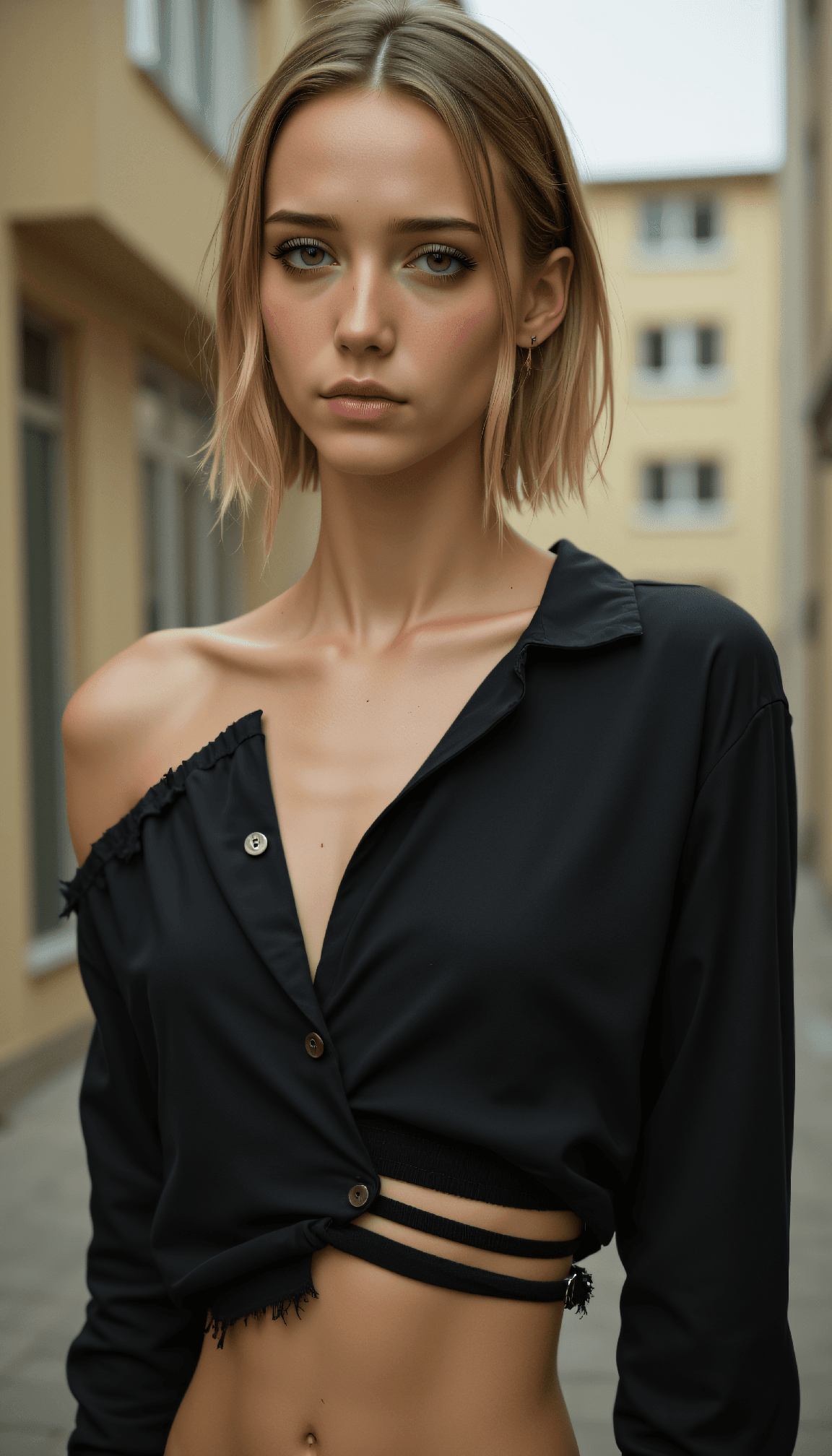 AI generated: A photorealistic close up on face photo of a 24-year-old Gagauz-Romani female mysterious gothic beau...