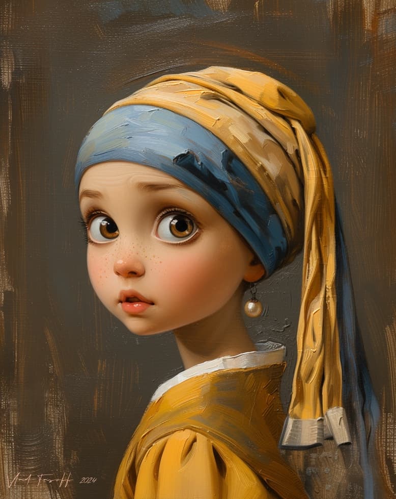 AI generated: a painting of a Girl with a Pearl Earring , inspired by Dutch Golden Age painting--ar 4:5 --stylize ...