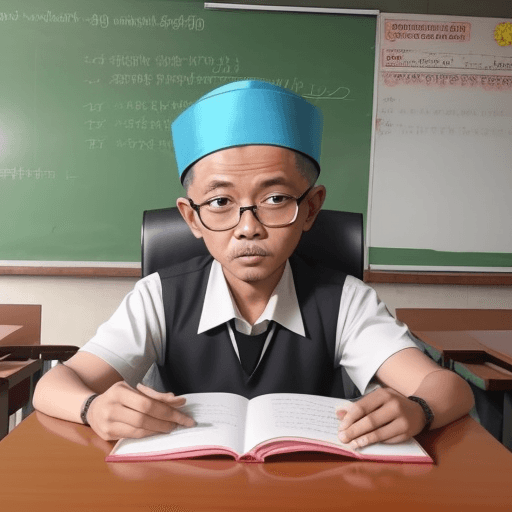 AI generated: Buatkan gambar animasi Seorang guru bergembira dengan murid muridnya di kelas