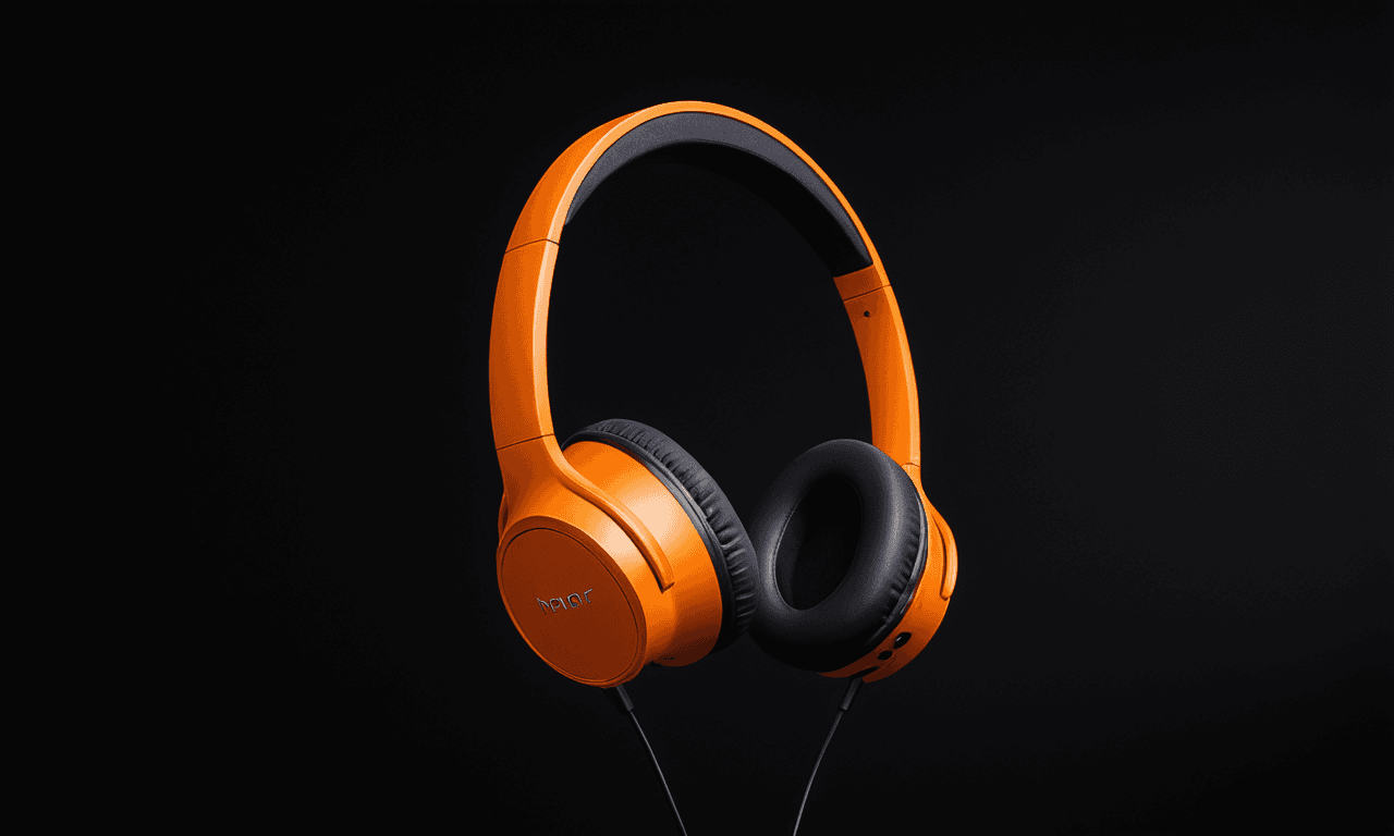 AI generated: Product photography, concept design, Focal High-End headphones, orange headset, sleek waterproof des...