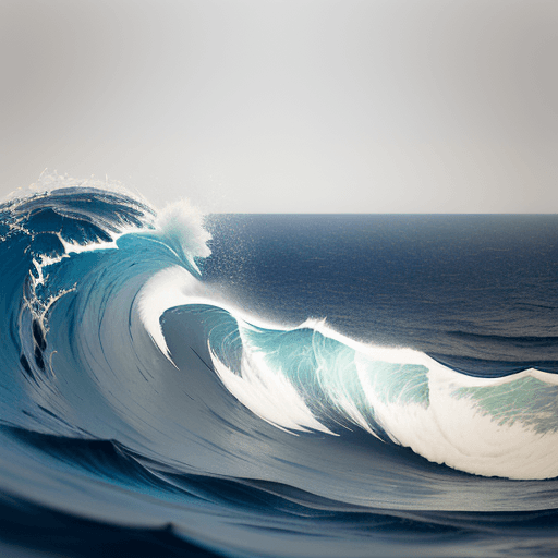 AI generated: view from the surface of a slow swell in an empty calm ocean, a distant  horizon, and hazy sky. 
