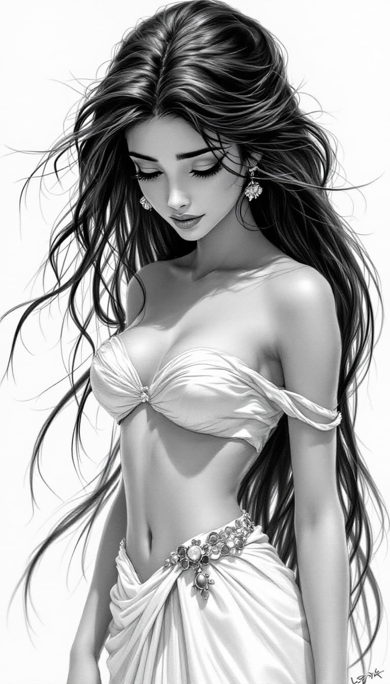 AI generated: full body view of Pencil Tip:
This black and white drawing is a surprisingly realistic pencil illust...