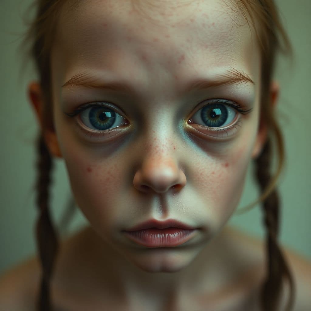 AI generated: unsettling barely-human thing looks directly into camera, hyper realistic
