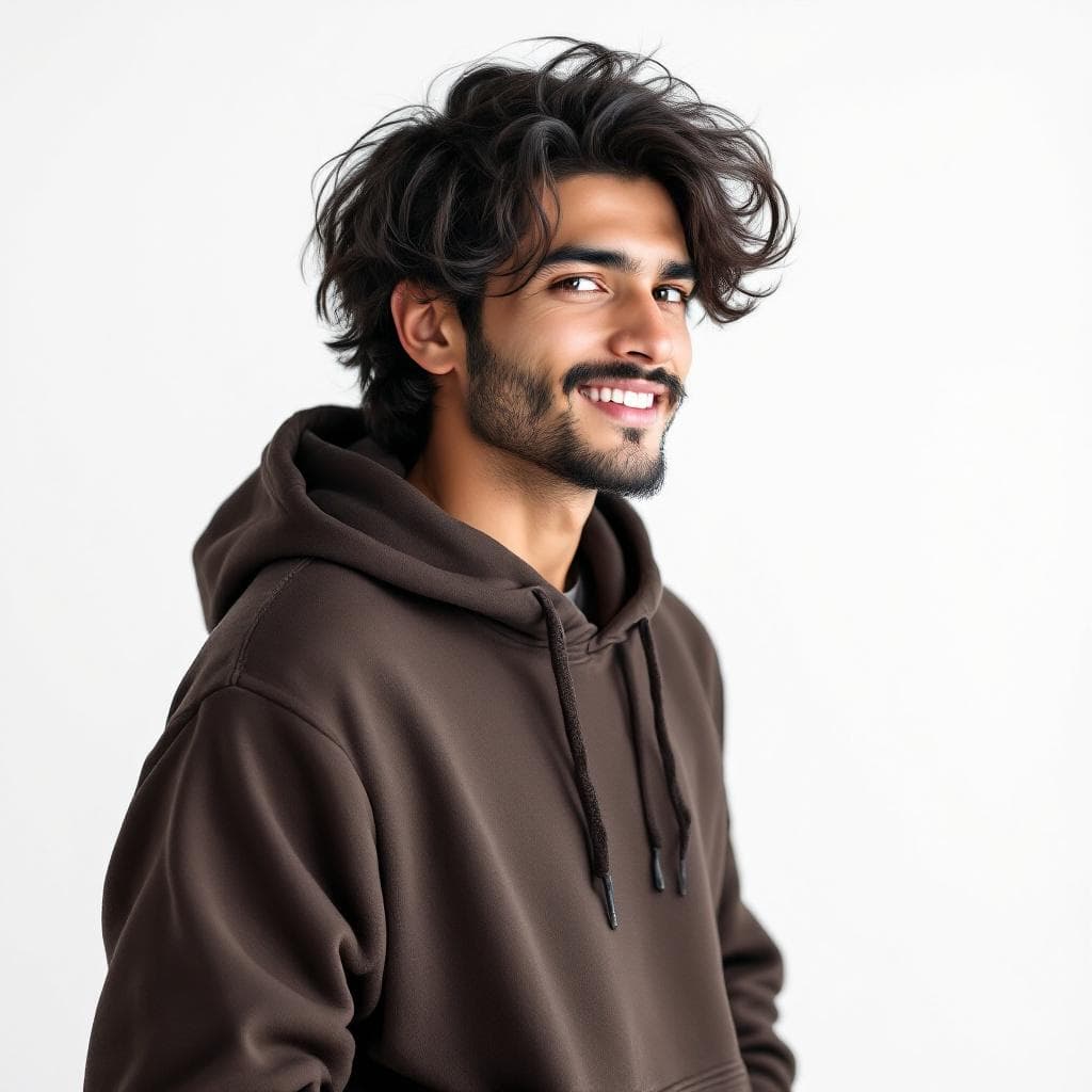 AI generated: "1 men, beautiful Indian white boy, (Cute little Loose hair, little beard , with trimmed Mustache) ,...