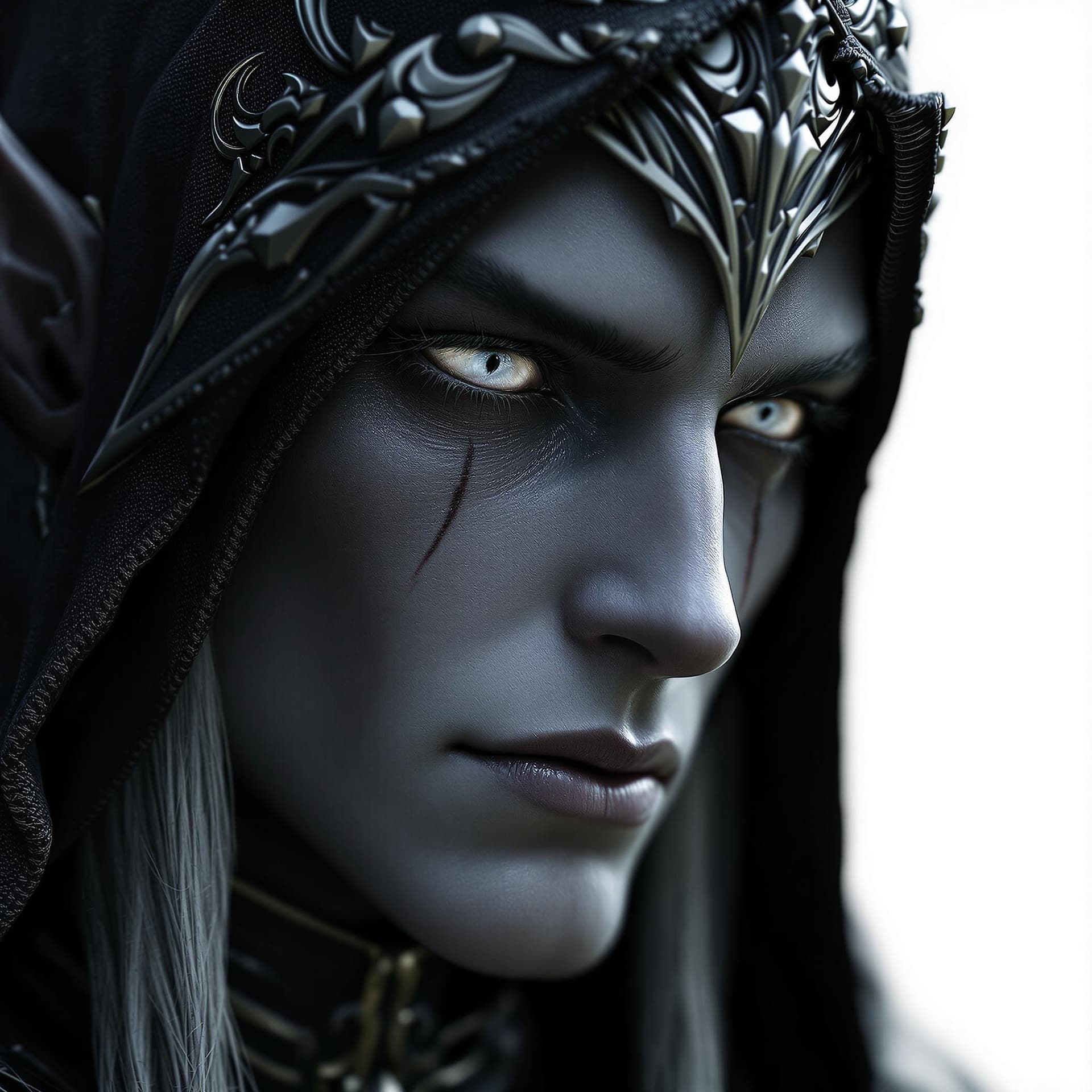 AI generated: High resolution photography, photorealistic close-up portrait male drow elf. handsome warrior, onyx ...