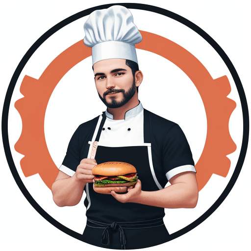 AI generated: Centered within the logo, there is a chef holding a burger with both hands. The chef can be stylized...