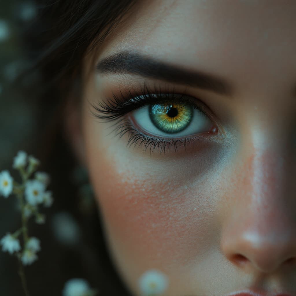 AI generated: a woman with green eyes, in the style of realism with fantasy elements, daz3d, fine art realism, mag...