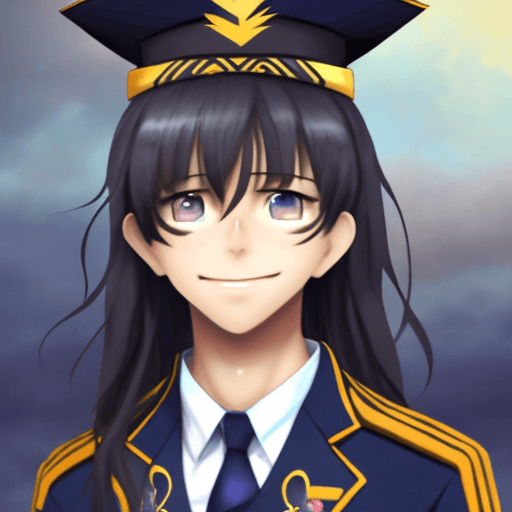 AI generated: Beautiful highschool boy in uniform turns around with a smile with tears, long hair in buns, anime, ...