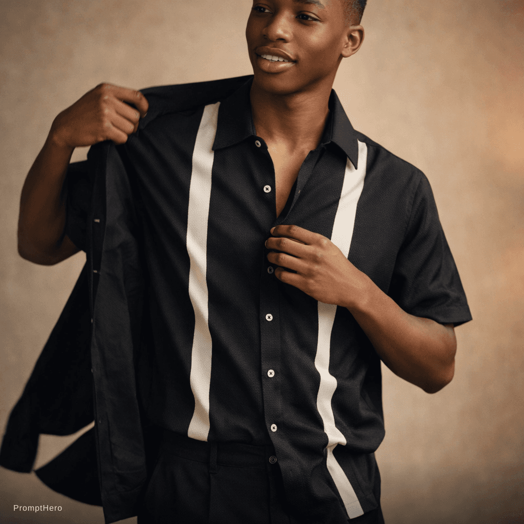 AI generated: Create an ultra-realistic fashion editorial scene featuring the same young African man from the refe...