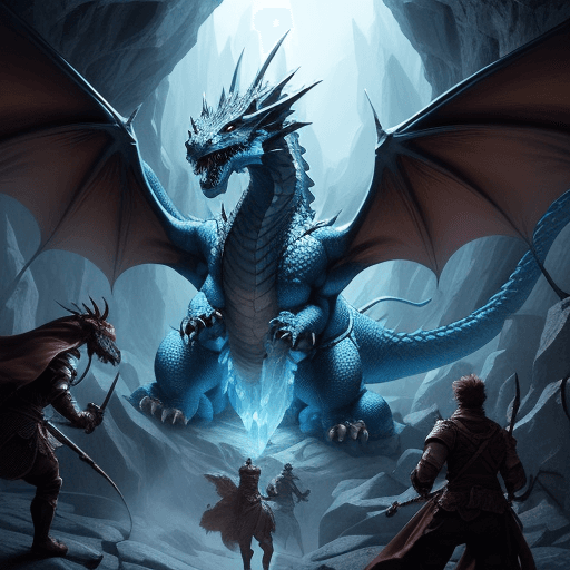 AI generated: The Last Battle: A group of adventurers facing a dragon in a crystal cave.