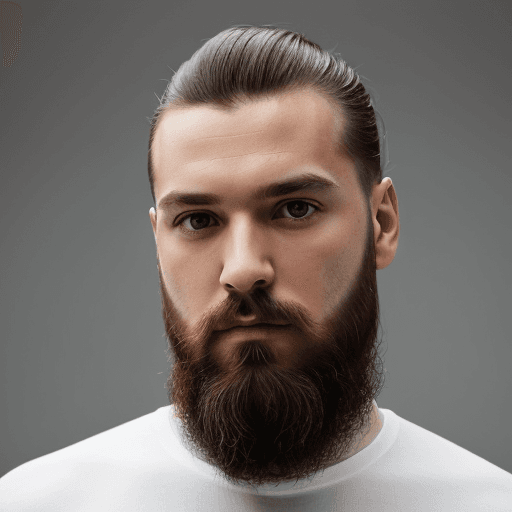 AI generated: , man, model pose, minimalist, stylish nessy long hairstyle, beard, profound gaze, solid white envir...