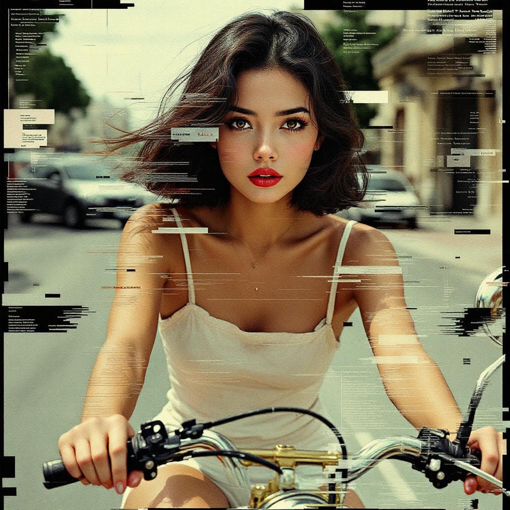 AI generated: STYLE: “A fusion of Lee Friedlander, David Carson, and glitch art, where a disorienting photographic...