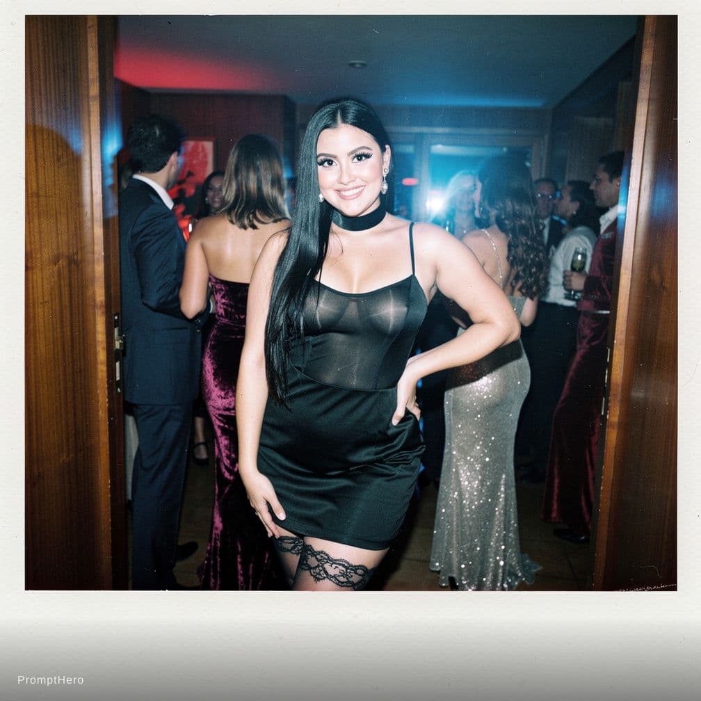 AI generated: Polaroid photo of a 18-year-old vintage-style italian girl with a doll-like face and a sultry,big sm...