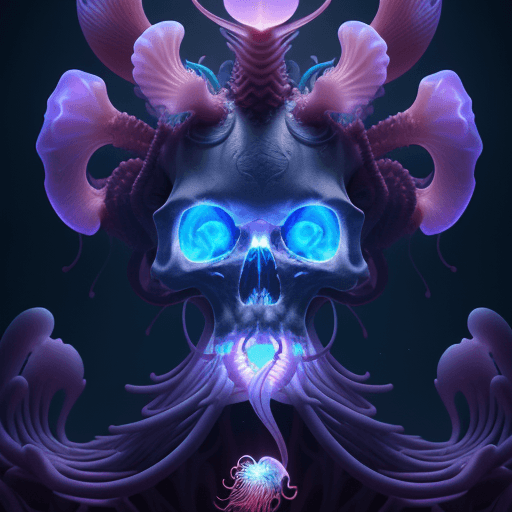 AI generated: totem animal programming 1C close-up portrait ribcage. phoenix jellyfish head, nautilus, orchid, sku...